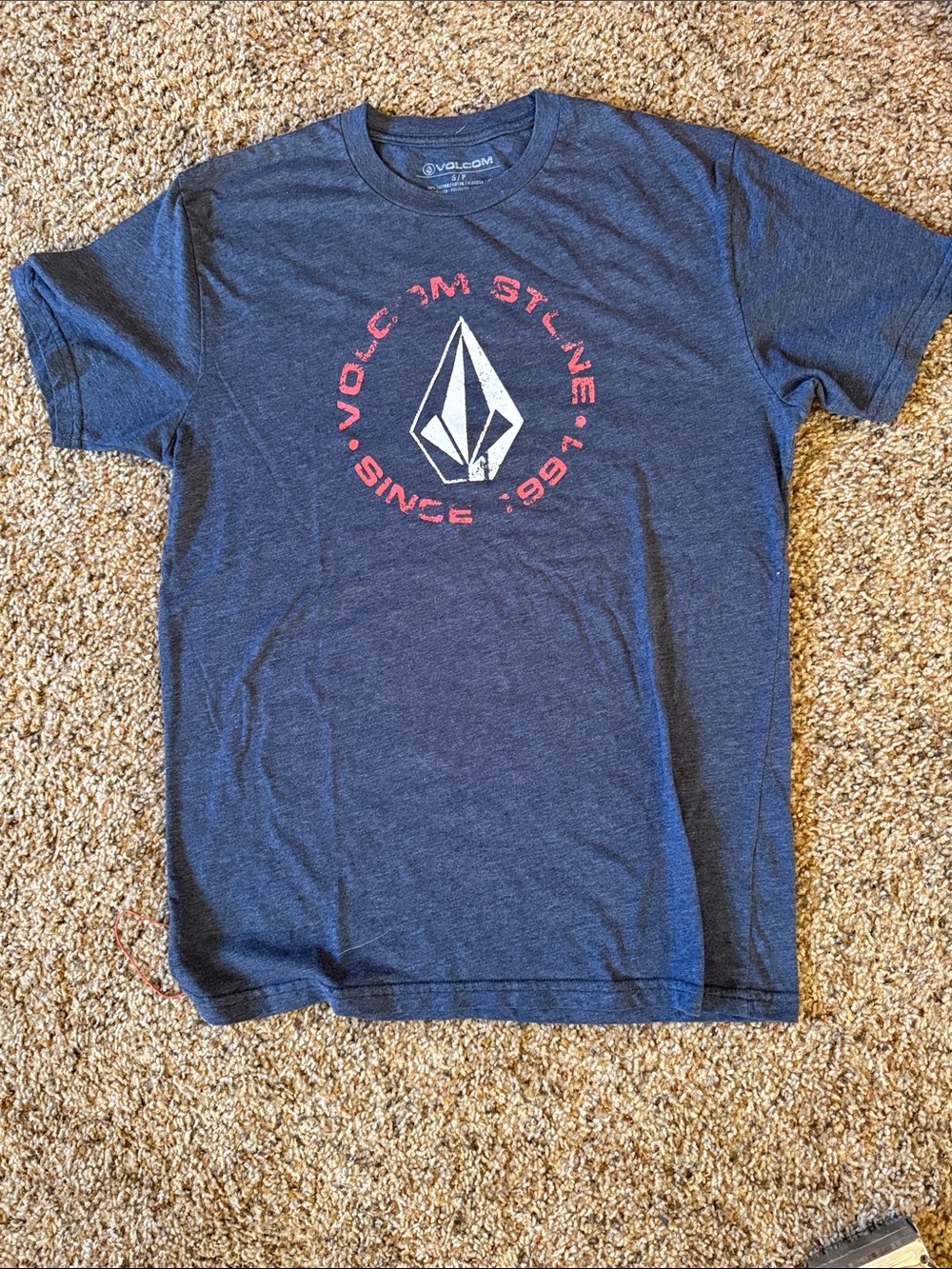 Volcom Navy Short Sleeve Logo Tee with Red Accent